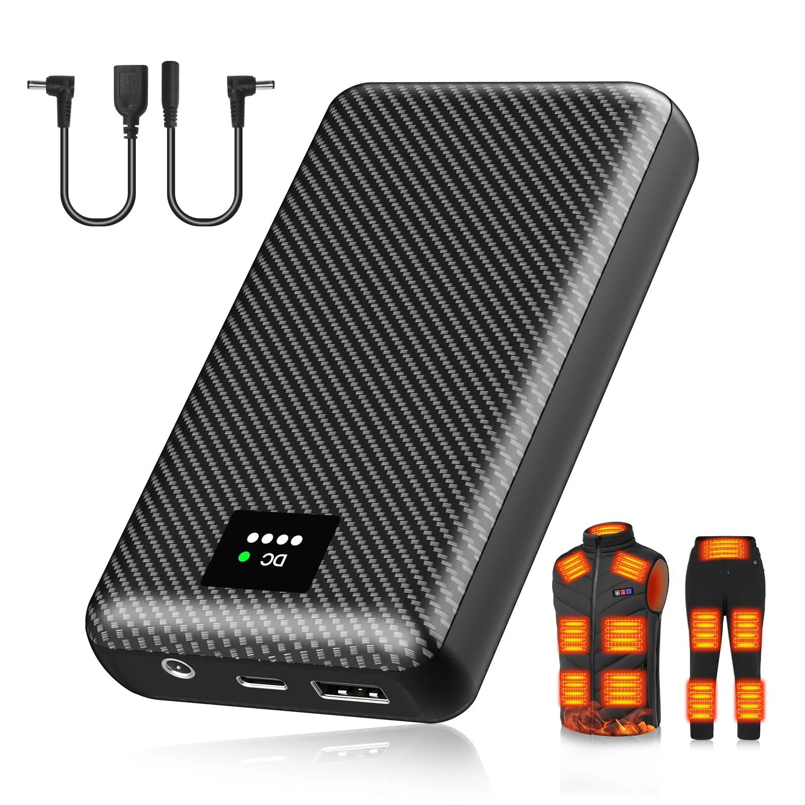 Heated Vest Battery Pack, 7.4V 30000mAh Portable Charger with DC and USB Outp... - product detail image 1