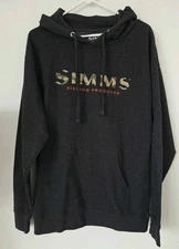 Simms Fishing Gray Hoodie Camo Lettering Size Medium
