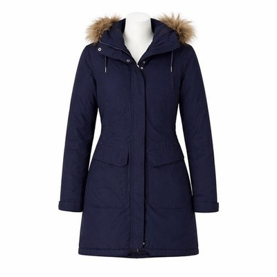 Size S Helly Hansen Women s Aden Insulated Parka Navy Faux Fur Hood