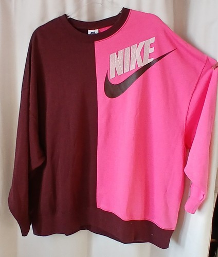 NIKE Oversize Colorblock Pink/Maroon Sweatshirt Size M - Picture 2 of 8