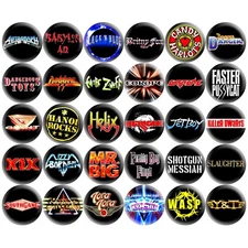 80s Glam Metal Hard Rock 1.5" Pinback Buttons Retro Music Hair Bands 30 Pins Set