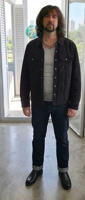 BLANK NYC  Black Suede Jacket Snap Front Quilted Panels Mens L Biker Warm Cozy 