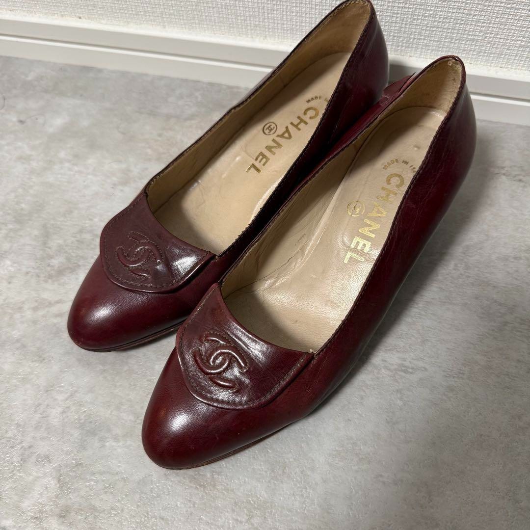【美品‼️】CHANEL シャネル ヒールローファー ワインレッド Chanel Heeled Loafers Shoes Wine Red Bordeaux Size 35 US