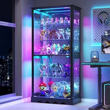 Display Cabinet with Adjustable Shelves, 5-Tier RGB Storage Cabinet for Dolls