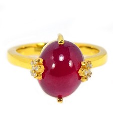 925 STERLING SILVER RING GENUINE PINK RED RUBY OVAL CABACHON GEMSTONE SIZE 6.25