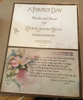A PERFECT DAY by Carrie Jacobs-Bond :  1910 Sheet Music