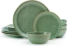 Carrie 12 Piece Dinnerware Set, Service For 4, Green, Dishwasher Safe