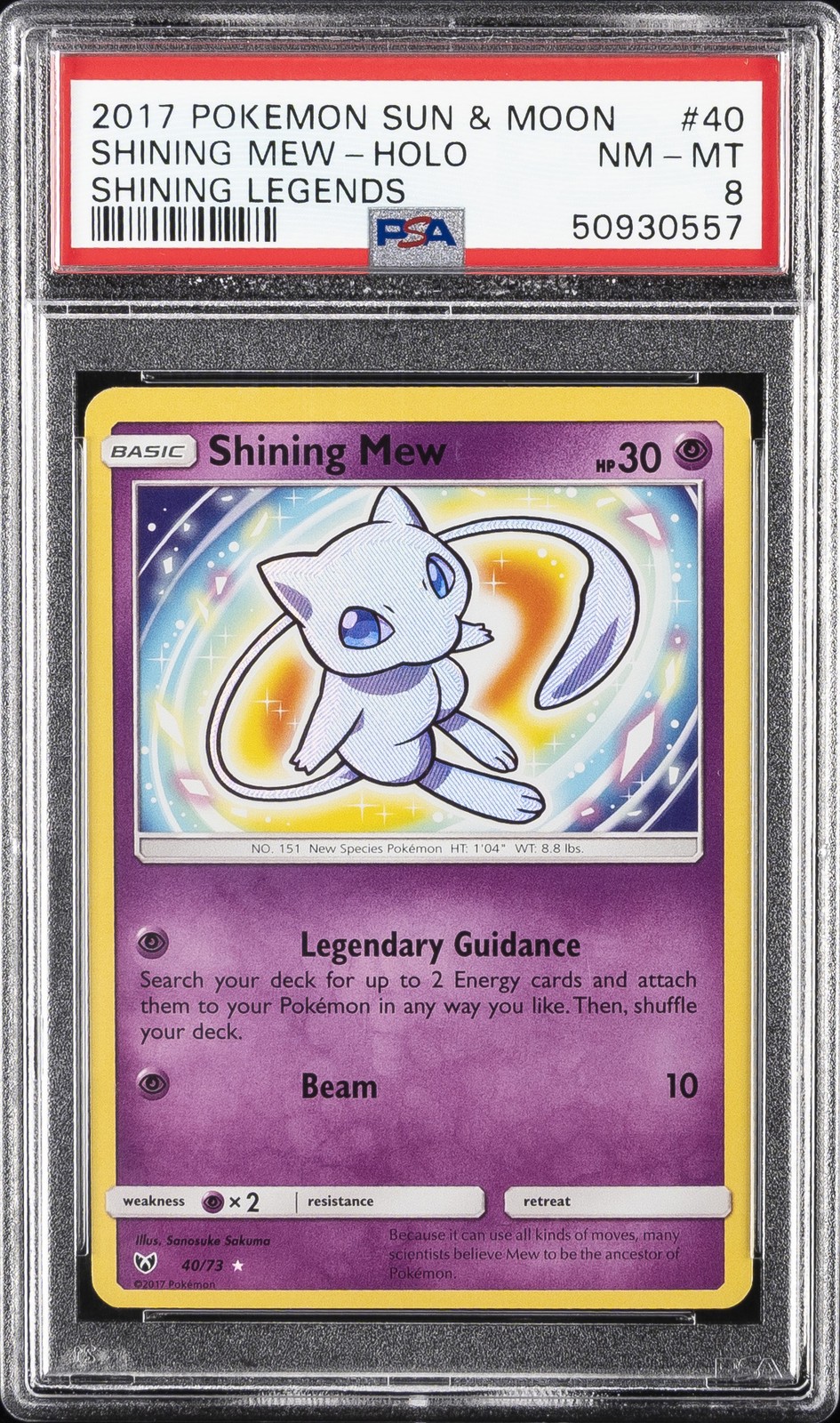 2017 POKEMON SUN & MOON SHINING LEGENDS #40 SHINING MEW-HOLO PSA 8