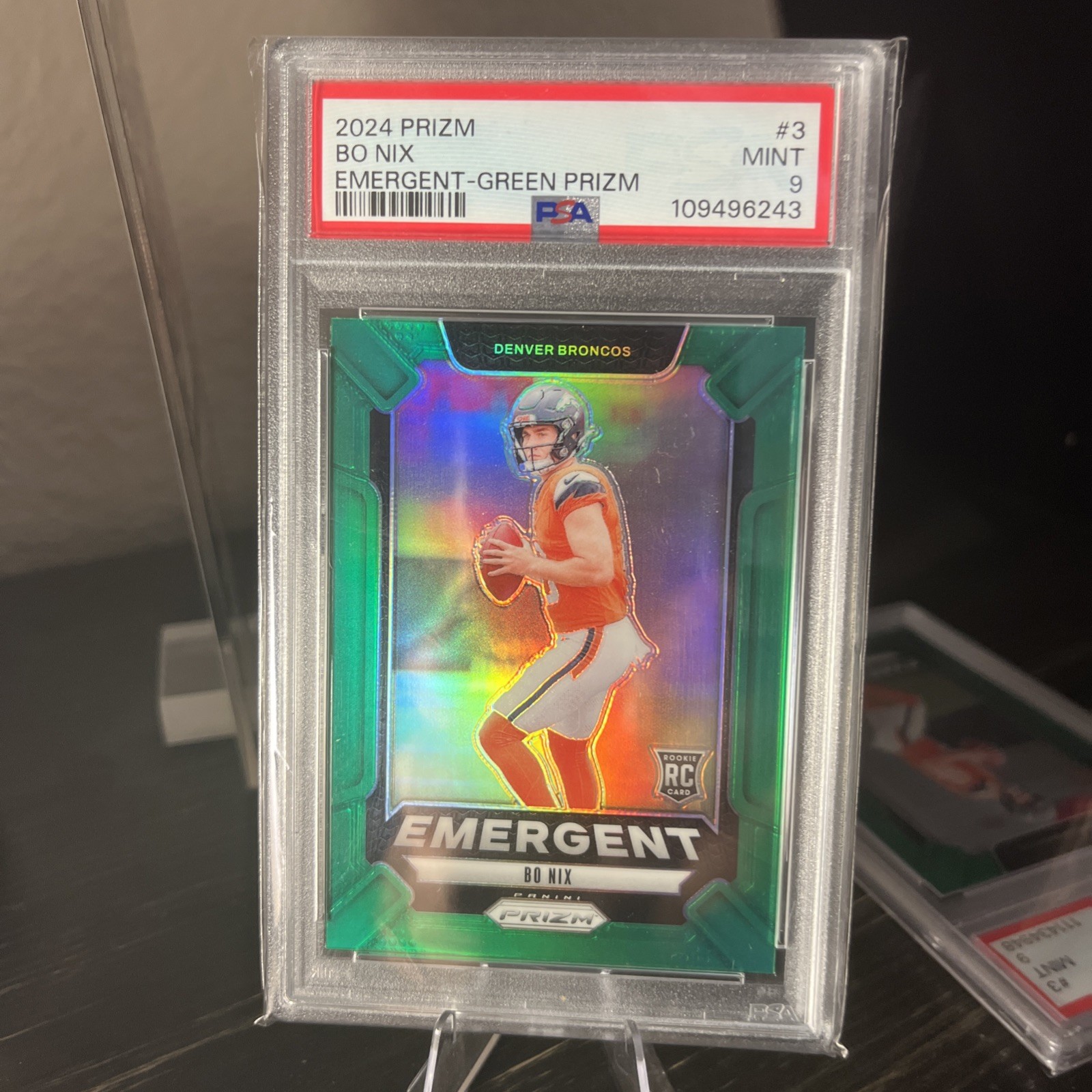 2024 Prizm Bo Nix Emergent Green Prizm RC #3 | PSA 9 Rookie GEM 🔥 NFL Draft QB!
