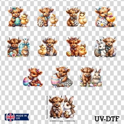 12 Ostern Hochland Kuh UV DTF Tasse Aufkleber Zum Selbermachen Libbey Glas Aufkleber Mix eas82