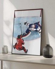 Connor Hellebuyck Legendary Save Poster – Iconic Gold Game Moment Wall Art
