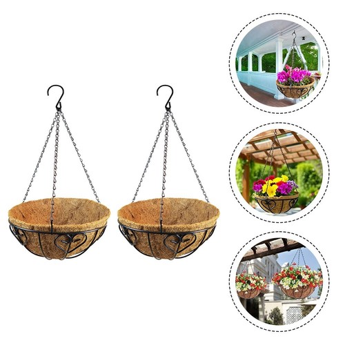 2 Pots Suspendus En Fil Métallique Avec Doublure Coco – Jardinières Aérées Pour Plantes D’intérieur Ou Balcon – Déco Jardin Facile à Installer