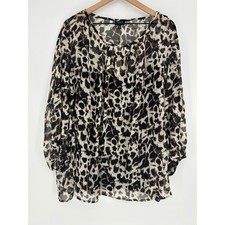 "NWT" Talbots Silk Sheer Brown Cheetah Print Lightweight Lined Blouse- Size 24W