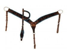 Showman Argentina Cow Leather Headstall/Breast Collar Set w/Turquoise Buckstitch