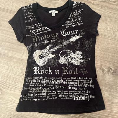Cache Graphic Tee Rock And Roll V Neck Shirt