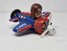 Vintage Jet Plane Pilot Toy Tin  Wind Up Japan Metal Type Old