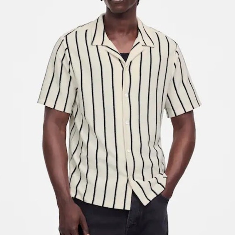Madewell Men's Textured Knit Camp Collar Shirt Vintage Ivory Size XL NWT