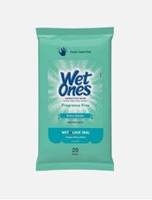 Wet Ones Sensitive Skin Hand & face Wipes Extra Gentle Fragrance Free 20ct Pack