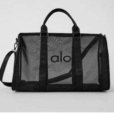 alo Black Mesh Nylon Large Grip Gym Bag Zip Closure Adjustable Carrying Strap