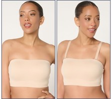 Breezies Bonded Bandeau Bra with Convertible Straps Set of 2 Beige/Beige 2X New