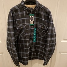 Grizzly Mountain Men Gray Flannel Shirt Jacket Sherpa Lined Shacket Size XL NWT