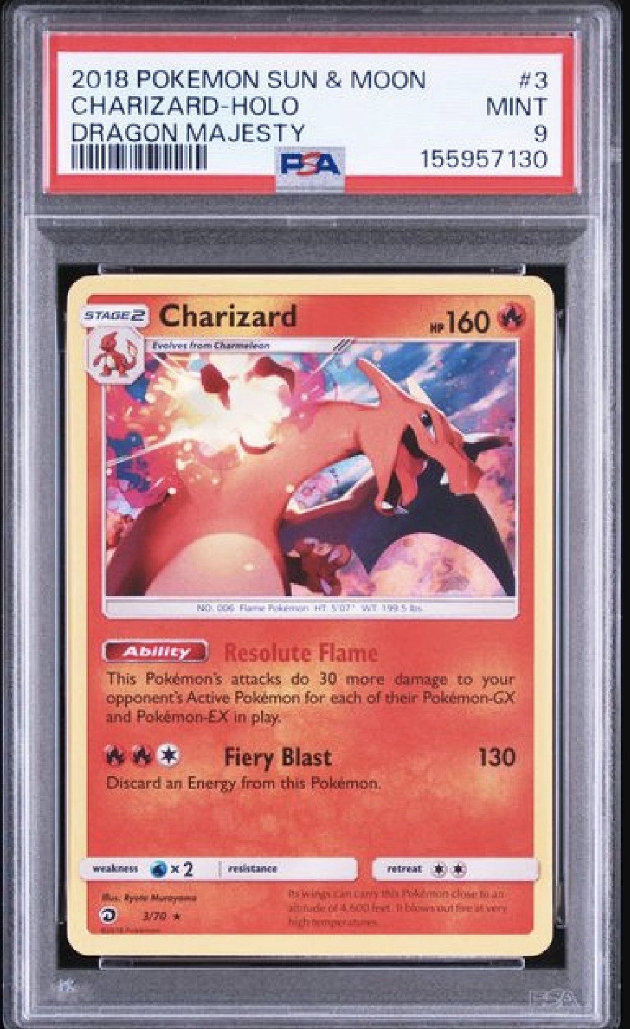 Pokémon TCG 2018 Dragon Majesty Charizard Holo Rare 3/70 PSA 9 Graded
