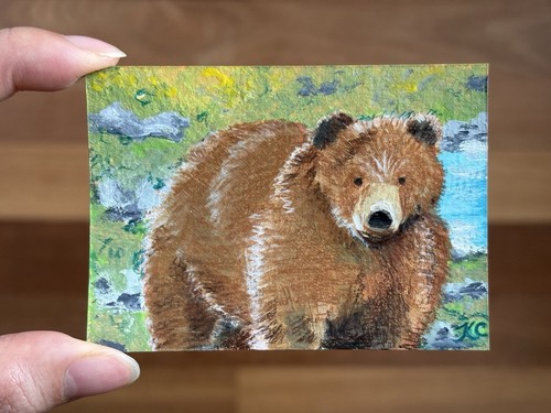 ACEO Original Fat Bear Chonky Grizzly Bear Wilderness - PaperTrailbyKC