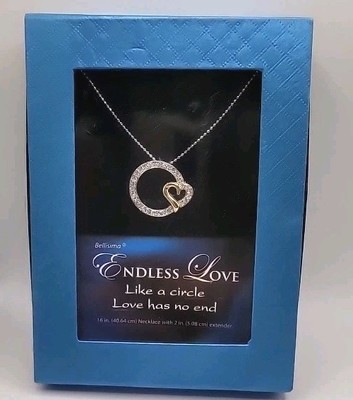 NWT Bellisima Endless Love Pendant with Heart CZ Silver Plated Gift Boxed 16''