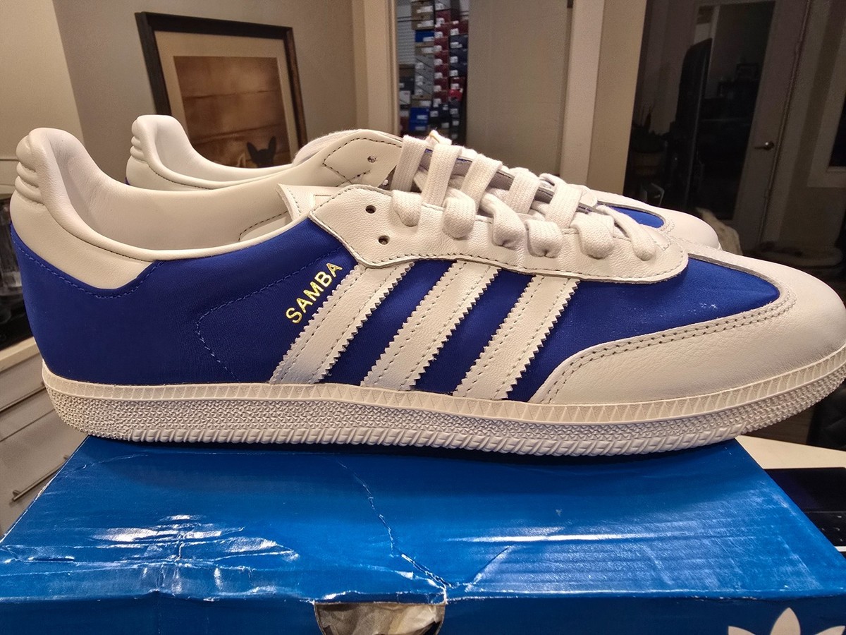 Adidas Men Samba OG Crystal White Royal Blue JI3203 Men's Size