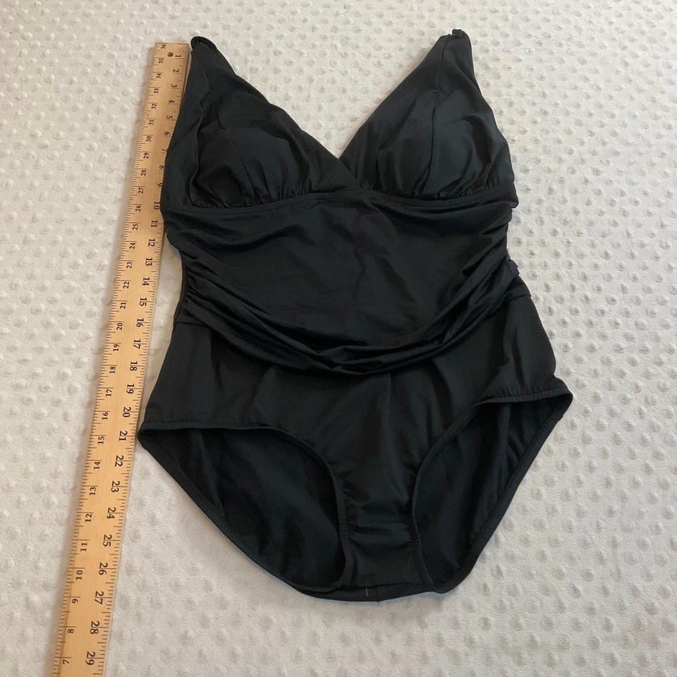 Ana Black V-Neck Ruched Flattering One Piece Swimsuit 18W - Image 2 of 4