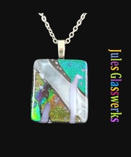 Hand Crafted Dichroic Fused Glass Pendant Necklace W/ Chain 1990