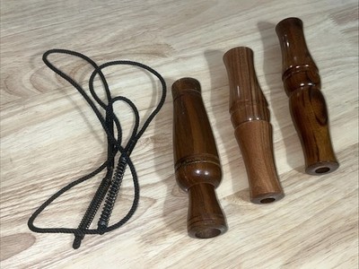 Deer Calls Vintage Lot 3 USA MADE Wooden Game Call W/ Lanyard Bleat, Grunt, Doe