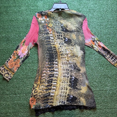 NEW alberto makali 90s Floral Micro Pleat Blouse Vintage Bloom Tiger Print SZ S - Picture 5 of 6