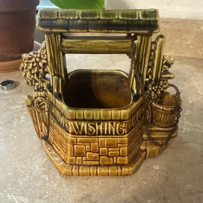 1950s McCoy Vintage Pottery Wishing Well Planter Chain Attached Flower Pot USA