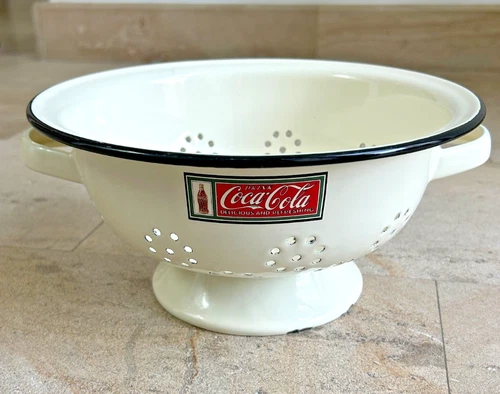VINTAGE!! COCA-COLA Company Enamelware Metal Colander  Strainer 9.75 inch