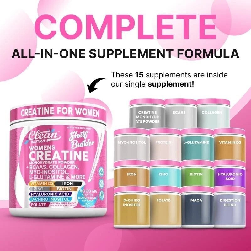 Women’s Creatine Powder w/ BCAAs, Collagen, Inositol – Clean Nutra Shelf Builder
