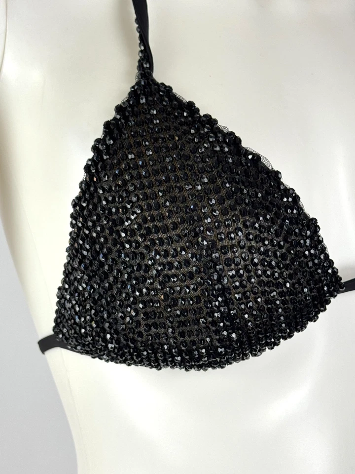 $784 La Perla 全新 2 件串珠文胸 6 B 美国 42 IT 内裤 S 美国 2 IT 串珠透明蕾丝 — 第 3/4 张图片