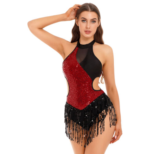 Costume donna body nappa scintillante vestito danza jazz latina sala da ballo unitard - Foto 58 di 88