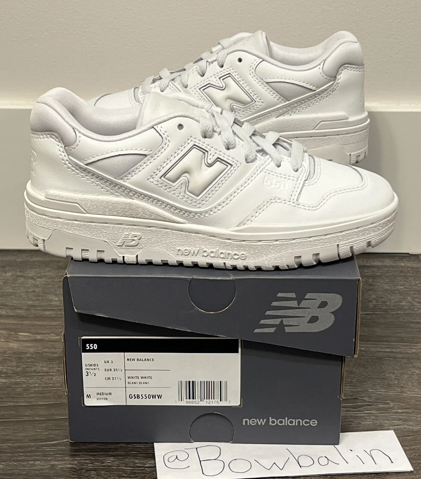 Scarpe casual New Balance 550 GS bambino taglia 3 5 anni triple bianche scuola elementare GSB550WW