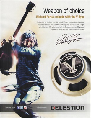 Guns n' Roses Richard Fortus 2014 Celestion G12 V-Type guitar amp speaker ad