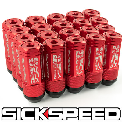 SICKSPEED 20 PC RED CAPPED ALUMINUM EXTENDED 50MM 3 PC LUG NUTS 14X1.5 