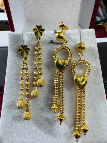 22K 916 Solid FineGold Women’s 2 Set Heart & Dangle Ball Beads Earrings 8.6g - Picture 17 of 21