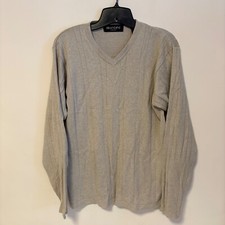 Brandini V Neck Long Sleeve Pullover Sweater Light Grey Tan Mens Size Medium