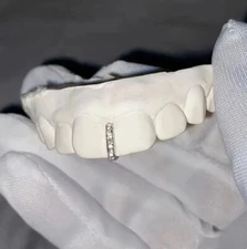 Silver Plated Iced CZ Upper or Lower Teeth Gap Grillz with Mold Kit USA