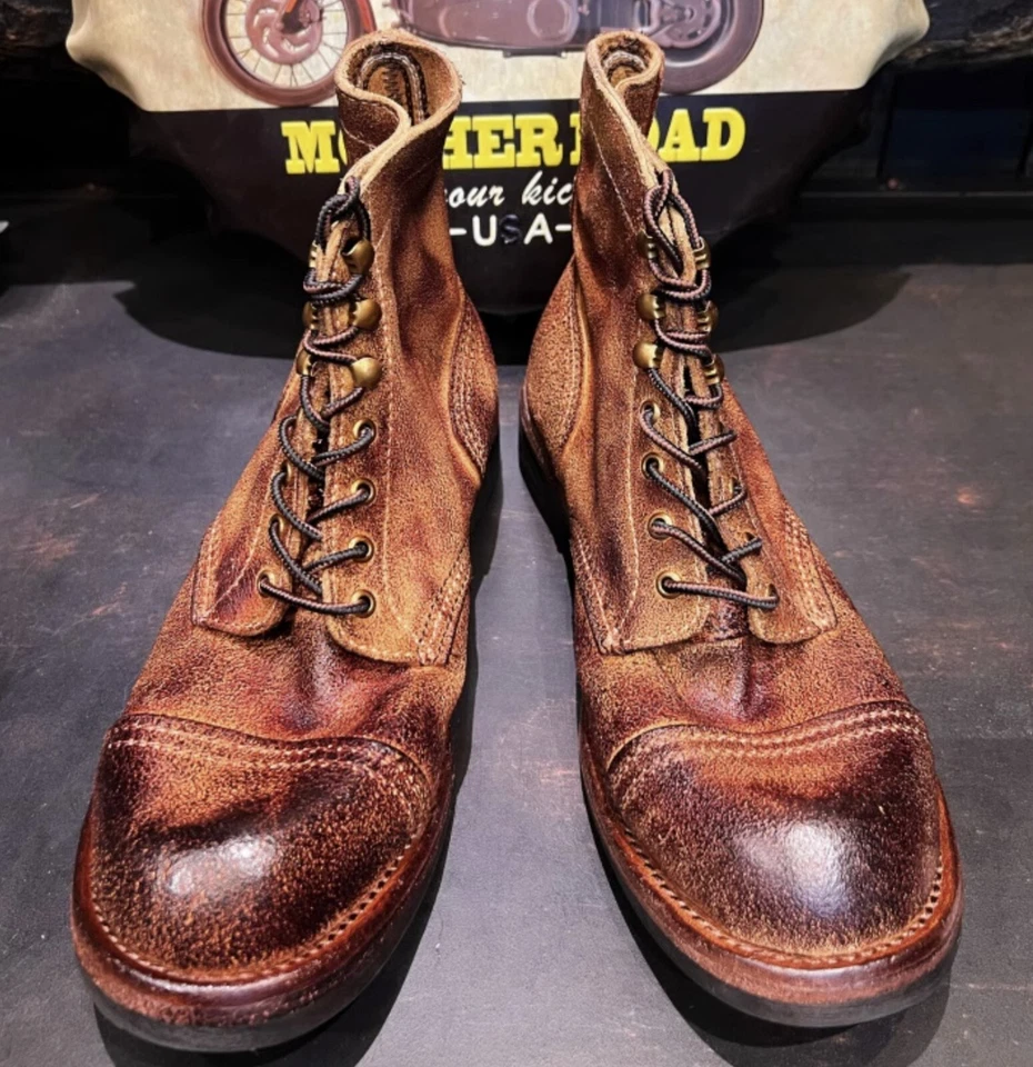 Handmade Suede Leather Desert Paratrooper Boots Distressed Large Cap Workwear - Image 4 of 4