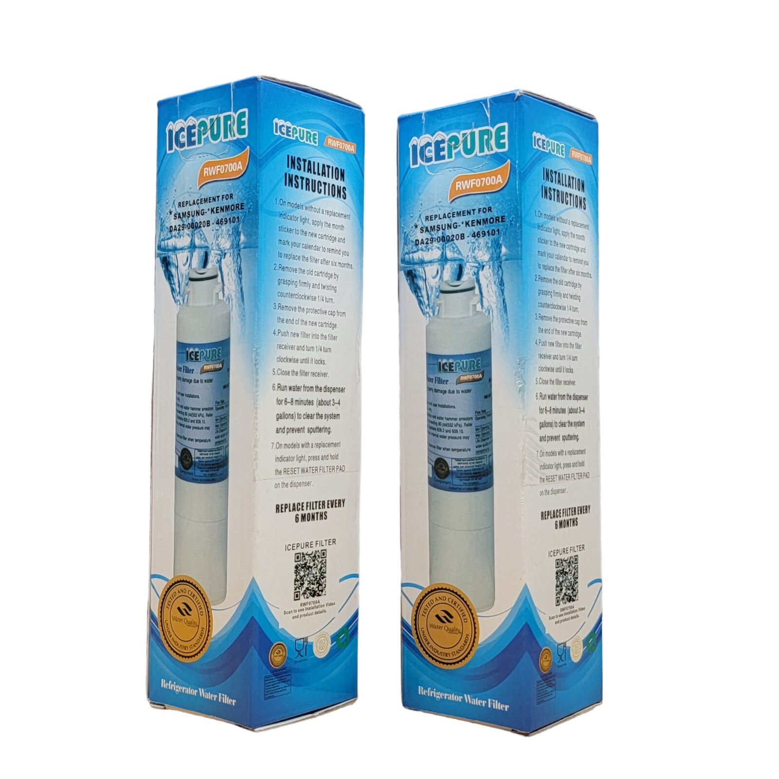 ICEPURE RWF0700A Refrigerator Water Filter 2 Pack for Samsung/Kenmore