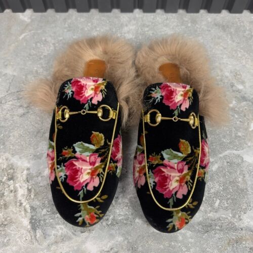 Gucci Princetown Horsebit Slipper Fur Mule Black Velour Velvet 7.5 US 37.5 EUR - Picture 8 of 19