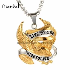 MENDEL Gold Plated Mens Motorcycle Biker Eagle Pendant Necklace Stainless Steel