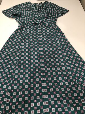 Sandro Paris Green Short Sleeve V-Neck Patterned Dress Small