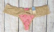 Women's Lace Thong Brief Panty Underwear Panties Tan/Pink Medium M Jaclyn Smith